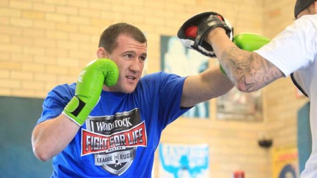 In training: Paul Gallen preparing for his charity fight in New Zealand.