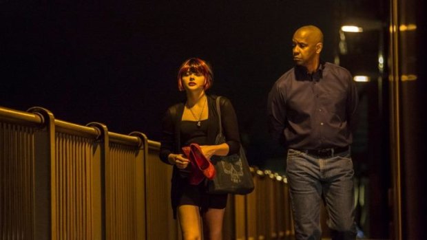 Chloe Grace Moretz and Denzel Washington in <i>The Equalizer</i>.