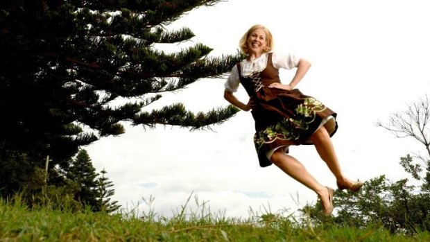 Music theatre star Katrina Retallick, in her favourite dirndl, will help warm up the crowd before the <i>Sing-along-a Sound of Music</i> screens.