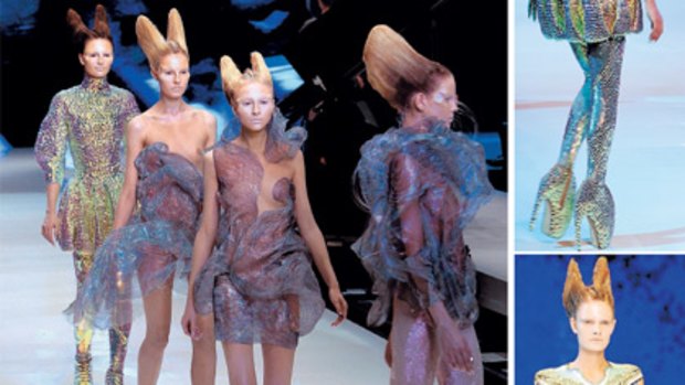Charles Darwin’s theory of evolution is the unlikely inspiration behind these cocktail dresses by British designer Alexander McQueen.