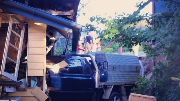 The ute which crashed into a Newmarket house about 6am on Friday.