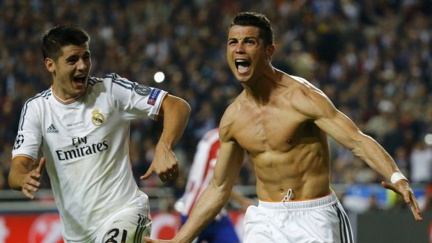 Cristiano Ronaldo after scoring a penalty in the Champions League final.