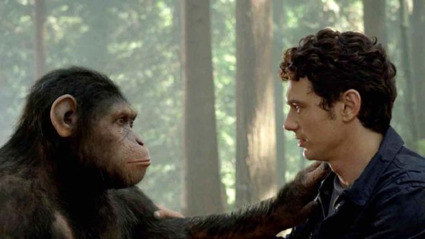Fatherly relationship ... Caesar (Andy Serkis) shares a tender moment with scientist Will Rodman (James Franco).