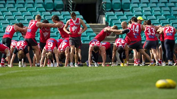 Stretched, not stressed &#8230; yesterday's training session for the Swans at the SCG.