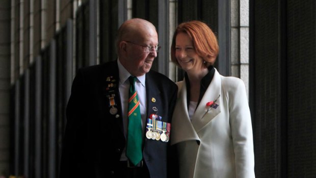 Veteran Alfred Smith with PM Julia Gillard in Seoul.