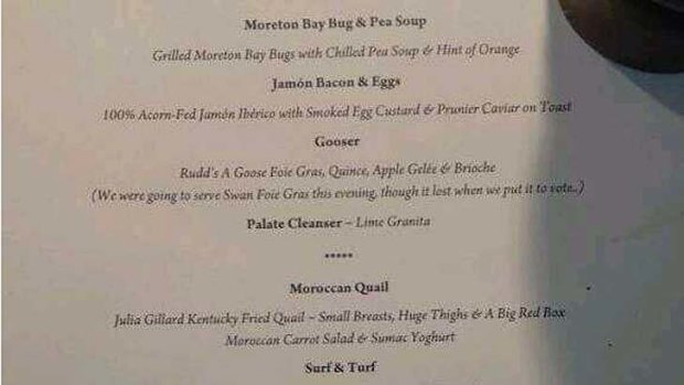Part of the menu at the Liberal National Party function.