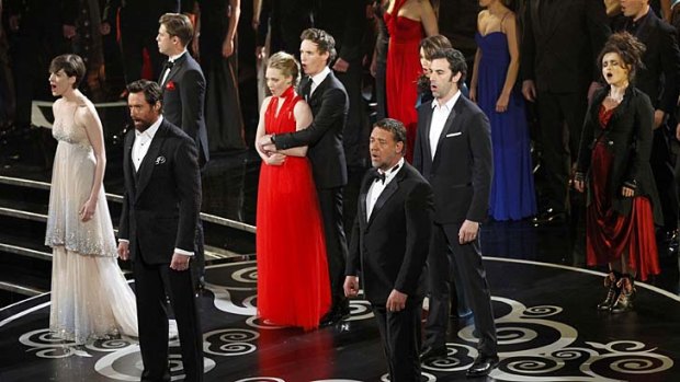 Showstopper &#8230; the cast of Les Miserables, which won three Academy Awards, perform at the Oscars ceremony.
