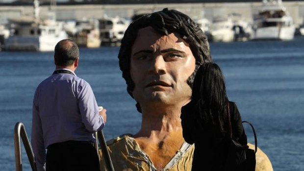 A three-metre-high polstyrene statue modelled on Colin Firth as Mr Darcy in TV's Pride and <i>Prejudice</i> has appeared in the water at Melbourne's Docklands.