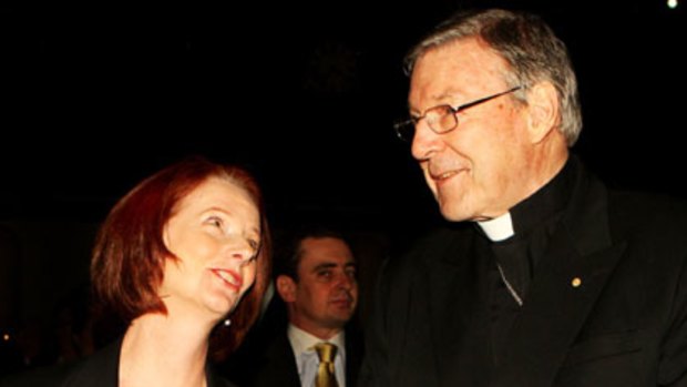 Blessing ... Julia Gillard and Archbishop George Pell at the fund-raiser last night.