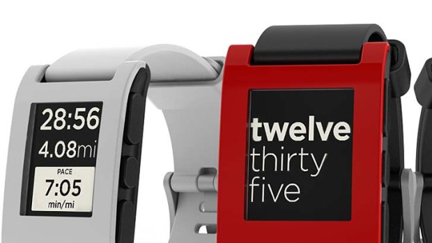 Funded: Pebble, prototypes of the customisable watch that connects to smartphones via Bluetooth.