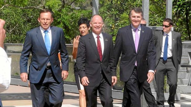 Brisbane Mayor Graham Quirk with PM Tony Abbott with Queensland Premier Campbell Newman ahead of G20.