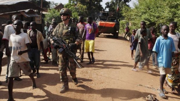 French soldiers patrol in Bangui in the Central African Republic.