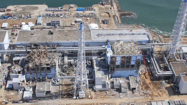 The Fukushima  No.1 nuclear reactors 3 and 4 showing the damage caused by hydrogen explosions and the tsunami following the magnitude-9 earthquake in the area.