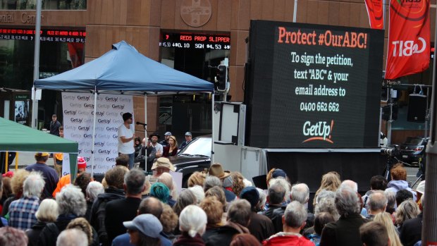 GetUp! hosted a rally against funding cuts to the ABC in 2014.