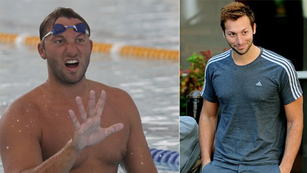 Leaner and keener ... Ian Thorpe training in February, left, and yesterday at Sydney Olympic Park.