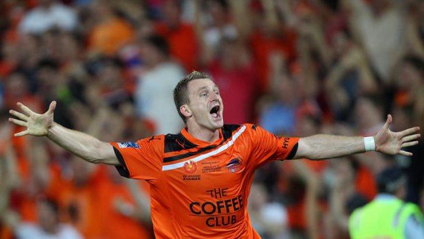 Besart Berisha celebrates his winning goal.