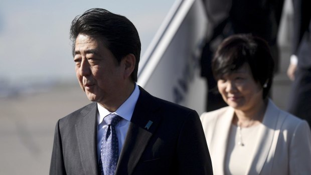 Japanese Prime Minister Shinzo Abe, left and his wife Akie arrive at for a visit to Finland earlier this month.