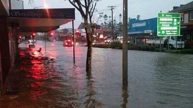 Flash flooding in Brisbane Street, Beaudesert, on Sunday afternoon.