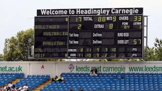 The Headingley carnage . . . The scoreboard shows Australia's worst batting performance since 1984.