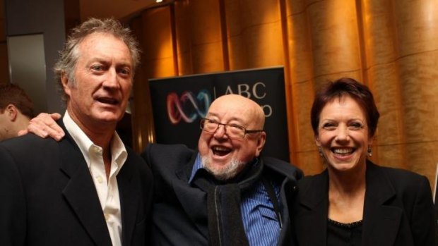 Bryan Brown, Thomas Keneally and Jennifer Byrne at a dinner to honour the author's 50 years in publishing.