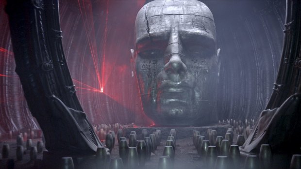 The set for  'Prometheus', which featured a giant head and hundreds of ampoules.