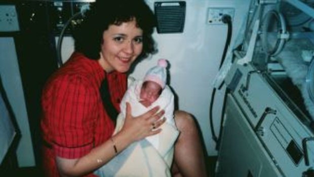 Therese Scalzo with daughter Louise, who was born in the 'extremely premature' zone, in the Royal Women's Hospital's Neonatal Intensive Care Unit. 