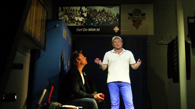 History comes alive ... Shane Warne watches himself in hologram form.