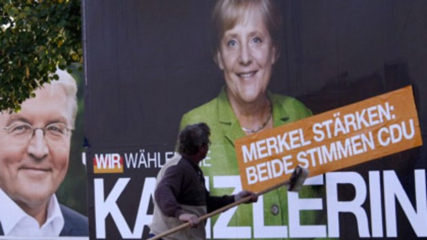 Campaign trail . . . Positive poll results give Germany's Chancellor Angela Merkel hope that she may secure a second term in office.