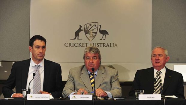 Announcing the details: James Sutherland, Jack Clarke and Don Argus at yesterday's media conference.