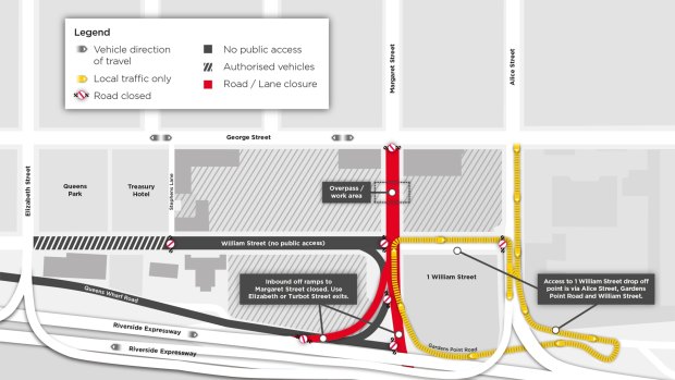 Vehicles wanting to get to the CBD from the Riverside Expressway will need to exit at the Elizabeth or Turbot Street off-ramp.