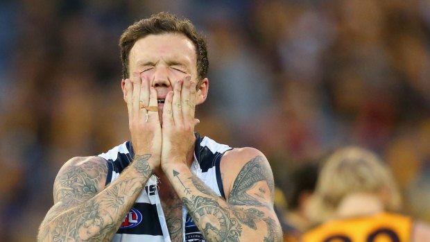 A dejected Mitch Clark after the Cats loss to the Hawks.