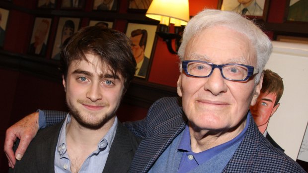 Daniel Radcliffe (left) and playwright Peter Shaffer celebrating his performance in Equus on Broadway in 2009. 
