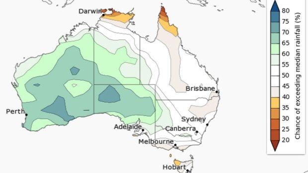 The Bureau of Meteorology's rainfall outlook for July shows large parts of WA have 60 per cent or greater chance of exceeding average totals.