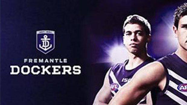 The new logo and guernseys unveiled by the Fremantle Dockers.