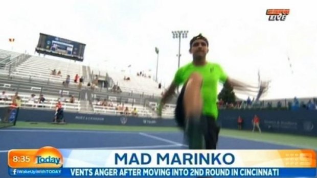 Marinko Matosevic kicks out towards a camera, taken from a TV screengrab.