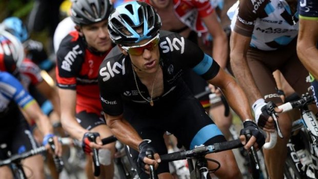 In second place ... Australia's Richie Porte rides in the pack during the 161.50-km tenth stage of the 101st edition of the Tour de France cycling race.