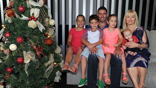 Australian cricketer Mike and Amy Hussey with kids Jasmin, Will, Molly and Oscar ( baby) at the players luncheon, Christmas Day.