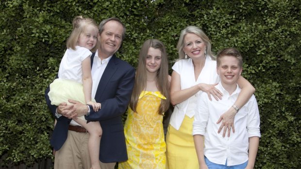 Bill and Chloe Shorten are proud of their blended family, now including Clementine (left), Georgette and Rupert.