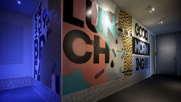 Industrial edge: Graffiti-style art in the Ovolo corridors.
