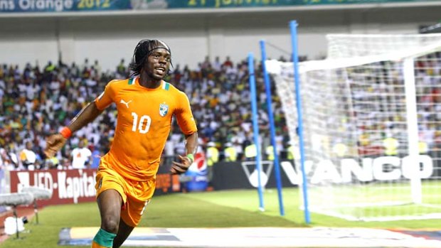 Gervinho celebrates after scoring the winning goal against Mali.
