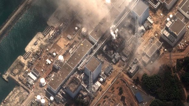 This satellite image provided by DigitalGlobe shows the damaged Fukushima Dai-ichi nuclear facility in Japan on Monday.