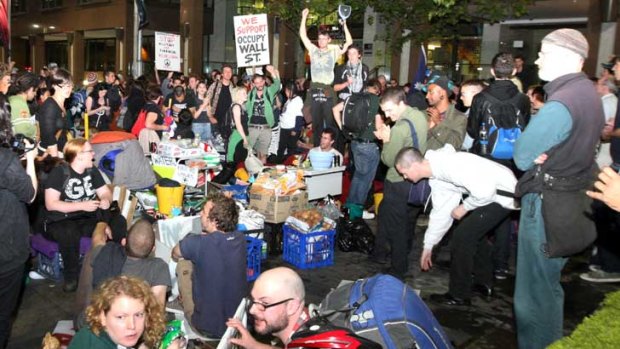 Protesters outside the Reserve bank of Australia in Martin Place during the week.