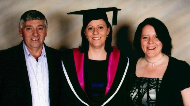 Louise Pallot, with her parents, graduating in 2011 with her bachelor of nursing with distinction. Despite health problems she says she 'never let anything stop me'. 
