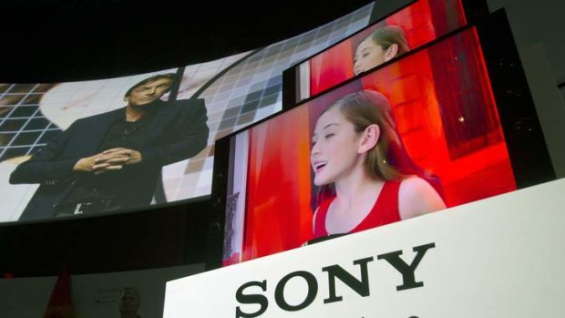 New Sony Bravia 4K Ultra HD televisions are displayed after being unveiled during a Sony news conference at the Consumer Electronics Show.