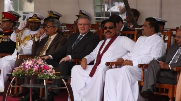 Immigration Minister Scott Morrison and Sri Lankan President Mahinda Rajapaksa at the ceremony.