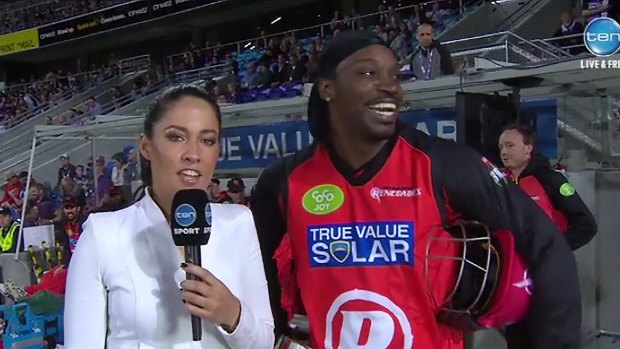 Chris Gayle's with Mel McLaughlin during an interview in January.