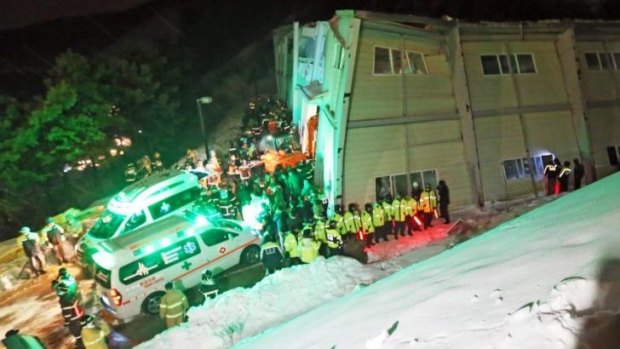 Rescue operation: The collapsed building in Gyeongju, South Korea.
