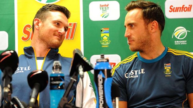 Graeme Smith and Faf du Plessis attend a media conference after the game.