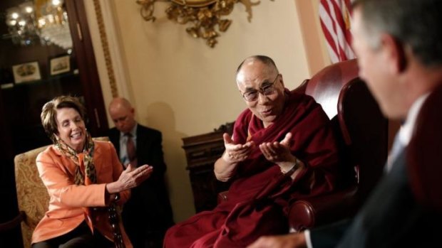 The Dalai Lama meets with US Speaker of the House John Boehner and House Minority Leader Nancy Pelosi at the US Capitol in Washington, DC.