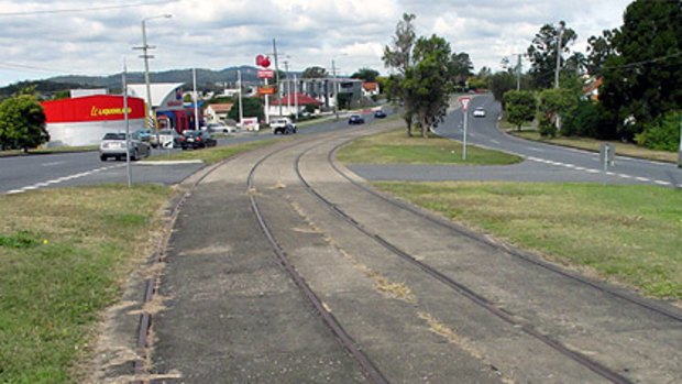 The tram lines remaining at Camp Hill in Brisbane.